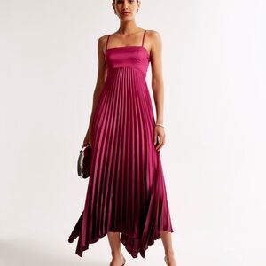 Abercrombie Giselle clasp-back pleated midi dress in Berry